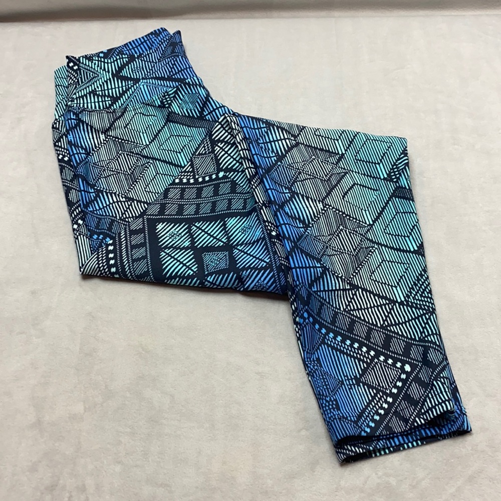 Liquido blue teal black print high waist leggings